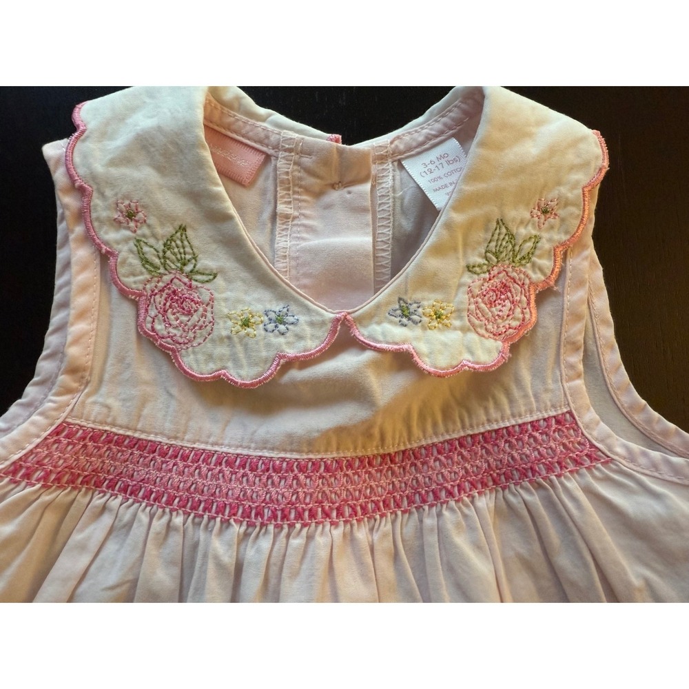 First Impressions Dress Baby 3-6m Pink/Ivory Collared Embroidered Smocked Floral